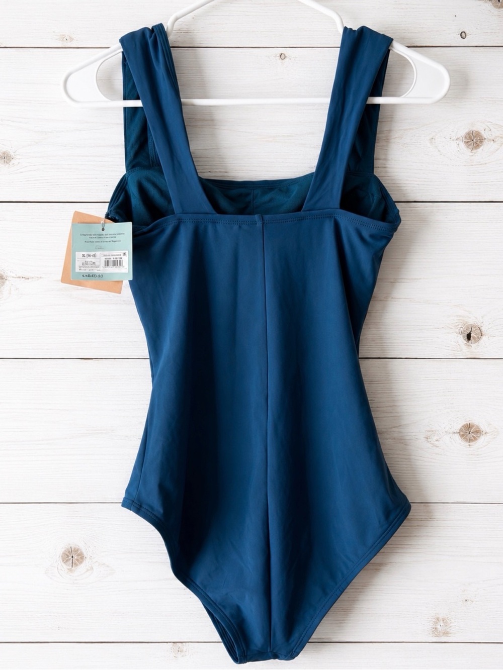 Teal Blue Jacquard Square Neck High Leg Cheeky One-Piece Swimsuit XL (16) NWT - Picture 10 of 16